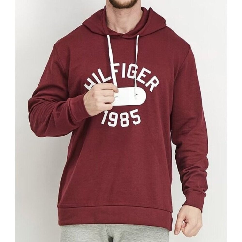 Tommy Hilfiger Men Burgundy  Thermal Pullover Hoodie Sweater Size S Comfort New